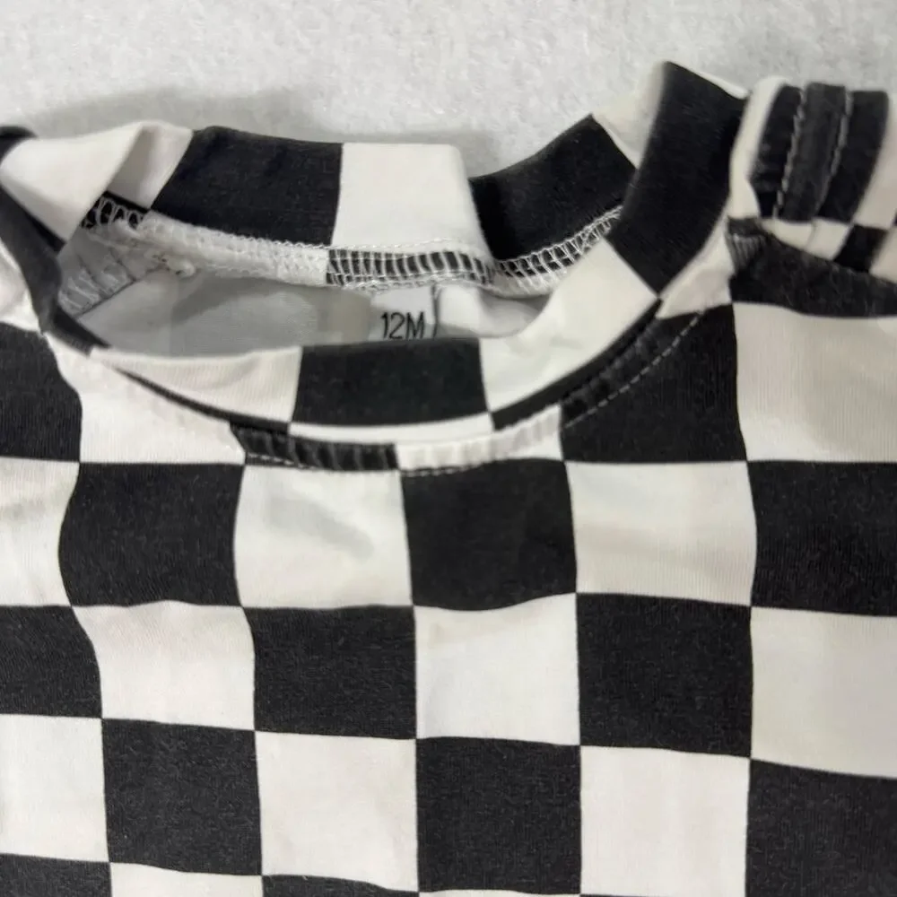 Posh Kiddos Black & White Checkered Biker Outfit Set Size 12 Months